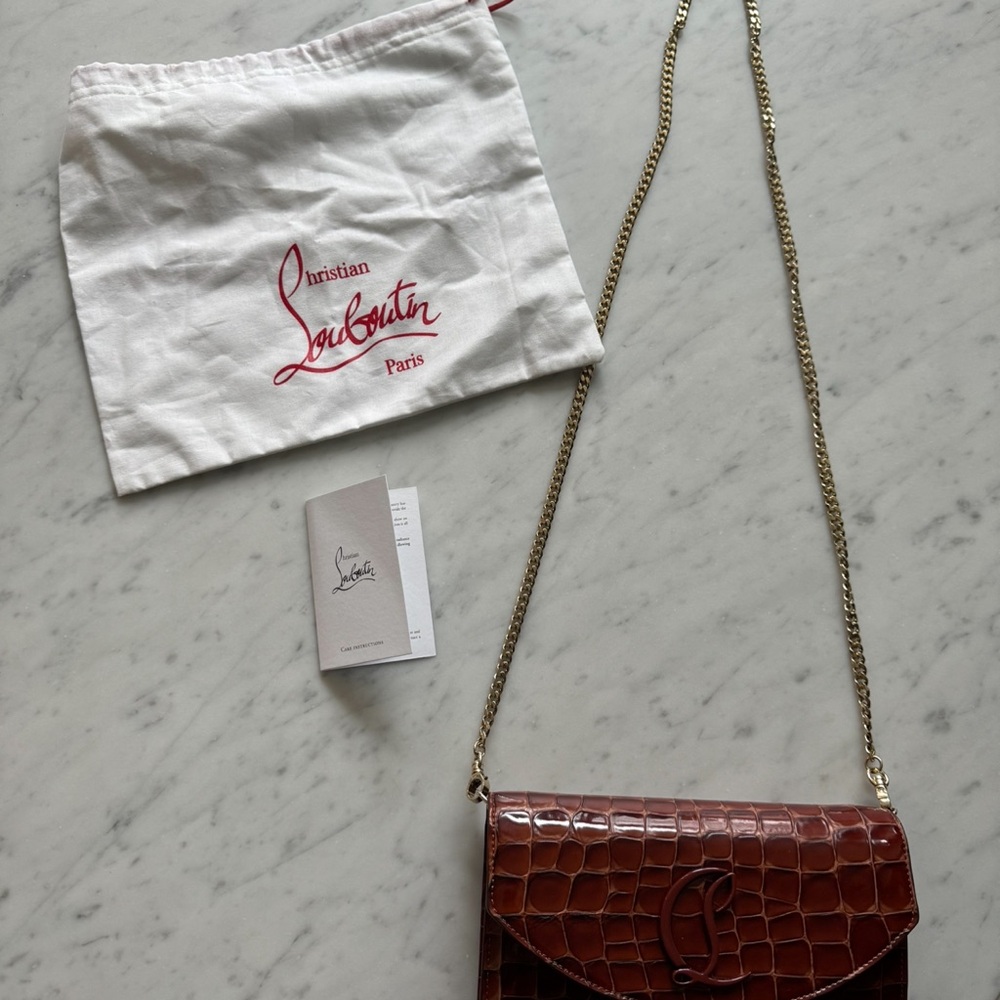 Christian Louboutin Brown Croc-Embossed Chain Bag
